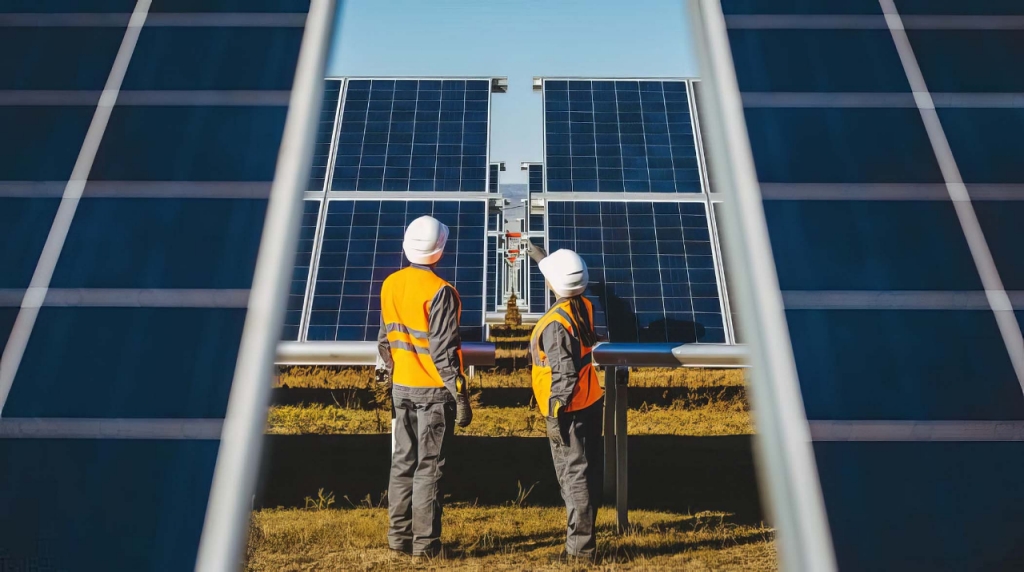 men work in a solar field